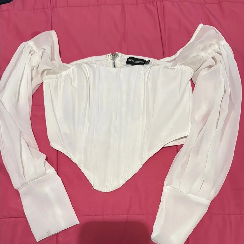 PrettyLittleThing White Long Sleeve Bustier Bodysuit - Picture 1 of 2